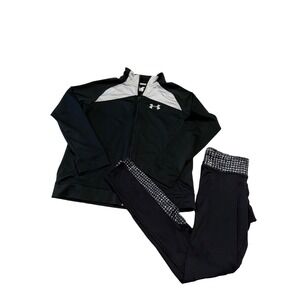 Under Armour Girls Tracksuit Set Black White Zip Jacket Leggings Youth XL YXL